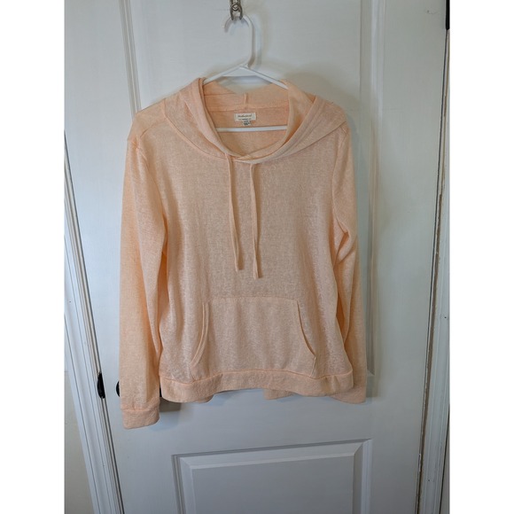 Weatherproof Vintage Tops - Weatherproof Vintage Peach Lightweight Knit‎ Hoodie Pullover Small 1305075